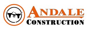 Andales construction logo for responsive layouts shows on main picture has white shadow behind it.